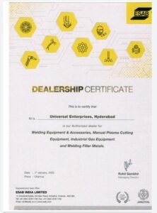 ESAB Dealership Certificate Hyderabad