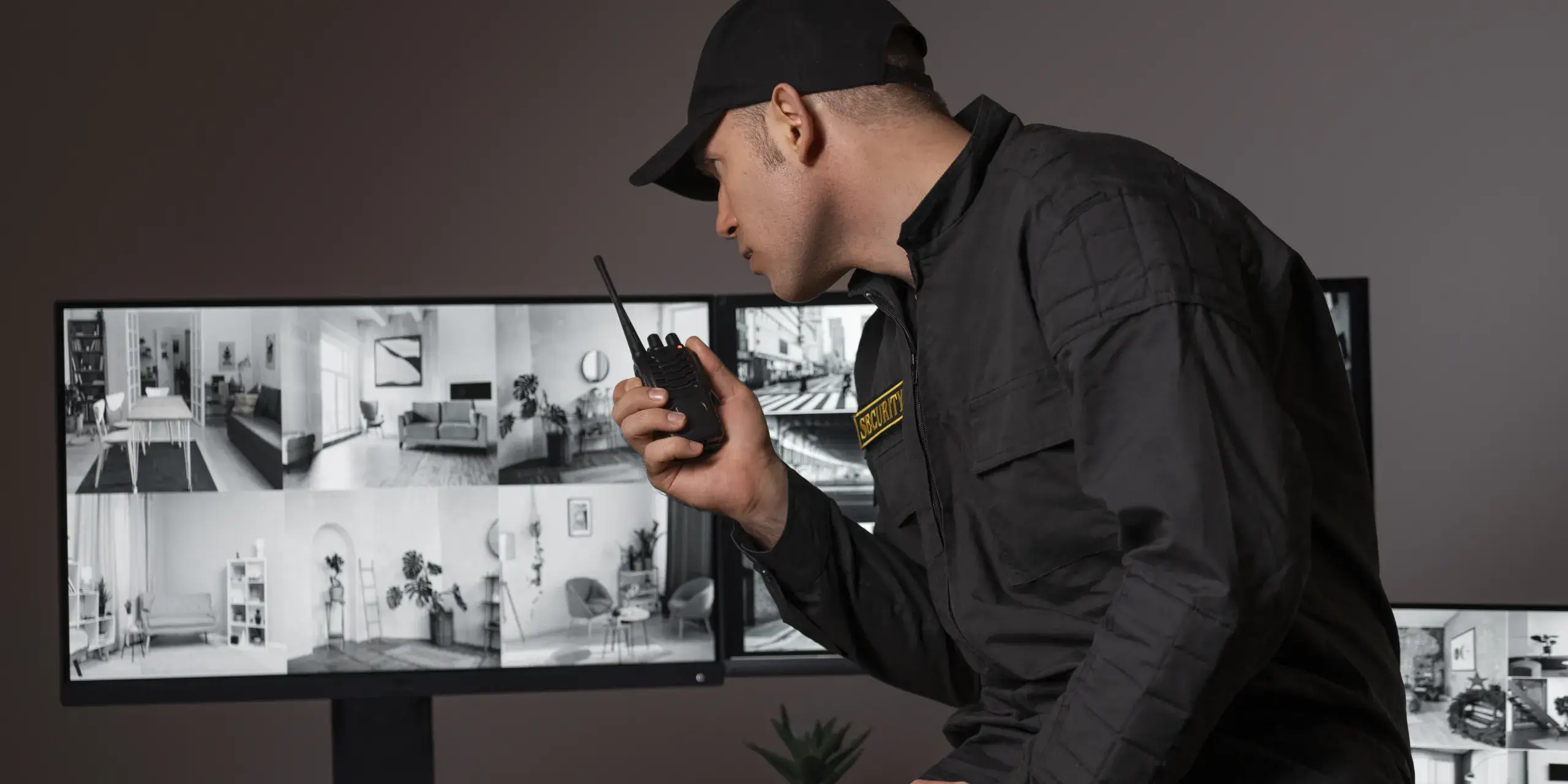 portrait-male-security-guard-with-radio-station-camera-screens