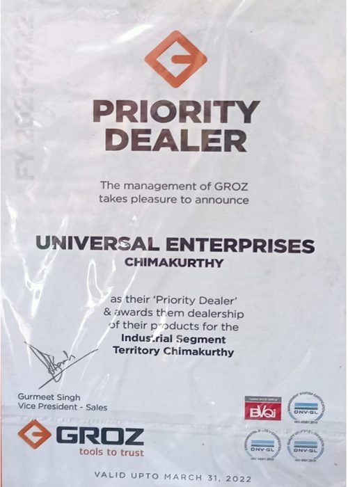 Groz Authorized Dealer Certificate